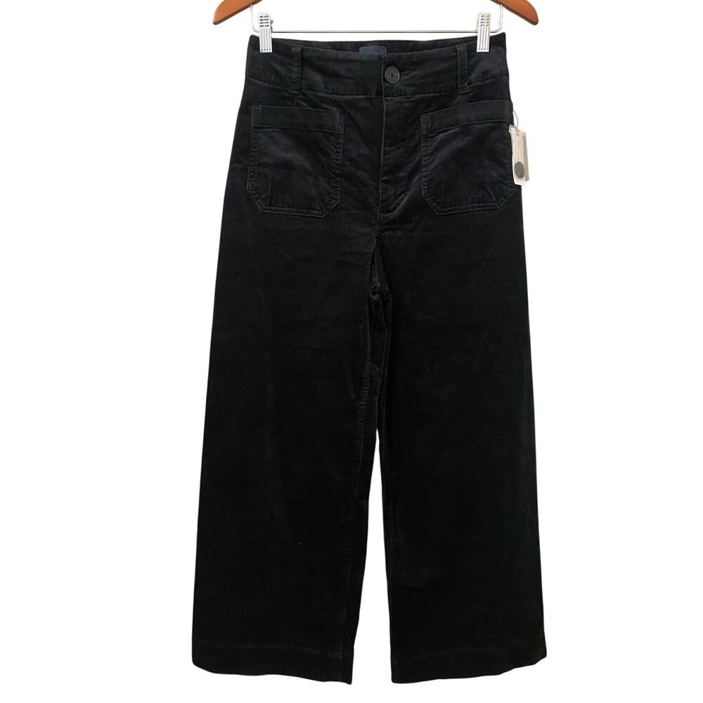 Maeve Anthropologie The Colette Pant US 27 Wide Leg Crop Black Corduroy NEW - Picture 13 of 15